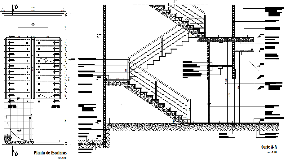 Stair plan and section detail dwg file