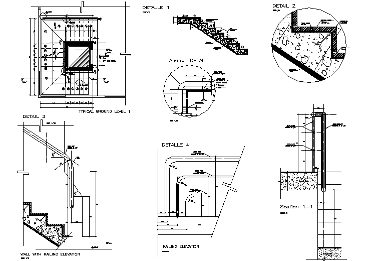 Stair plan and section detail dwg file