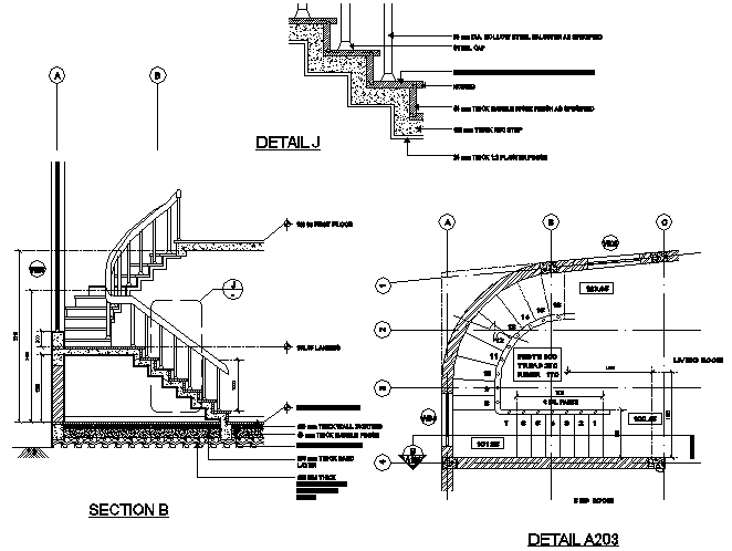 Stair plan and section detail dwg file