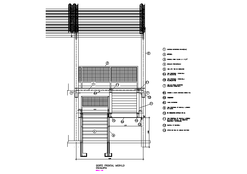 Stair with lending plan detail dwg file