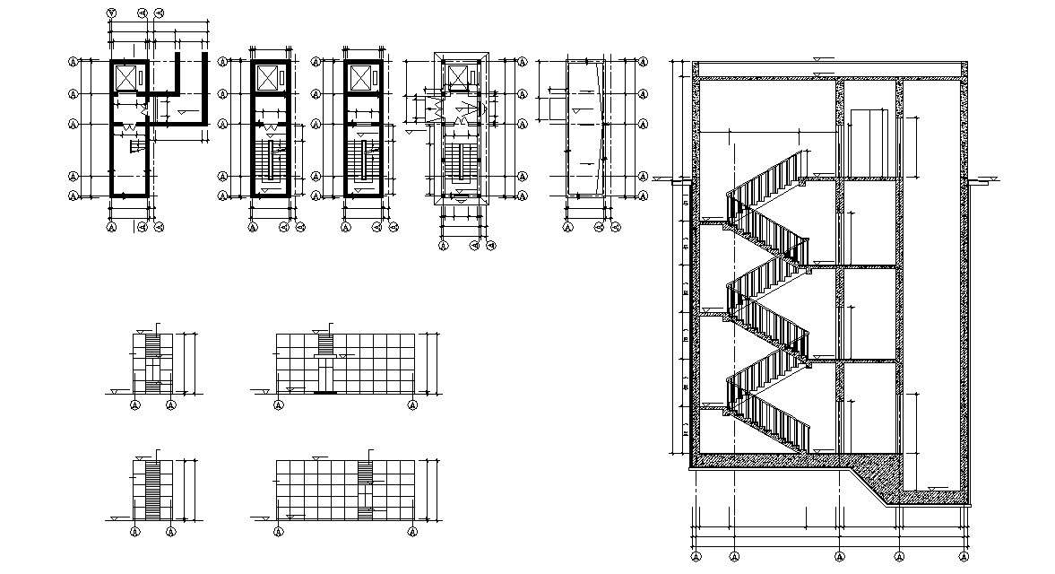 Staircase Plan and Elevation CAD Drawing 