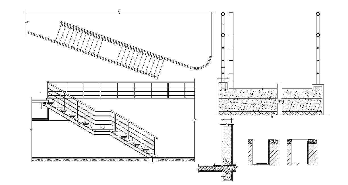 Staircase design Plan and Section AutoCAD Drawing 