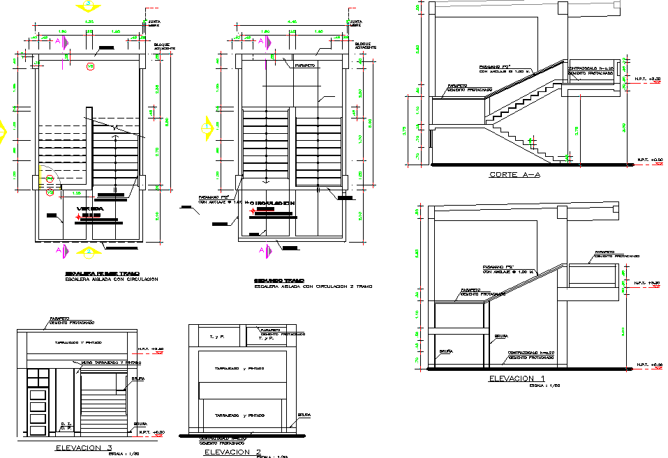 Staircase design and sectional details dwg file