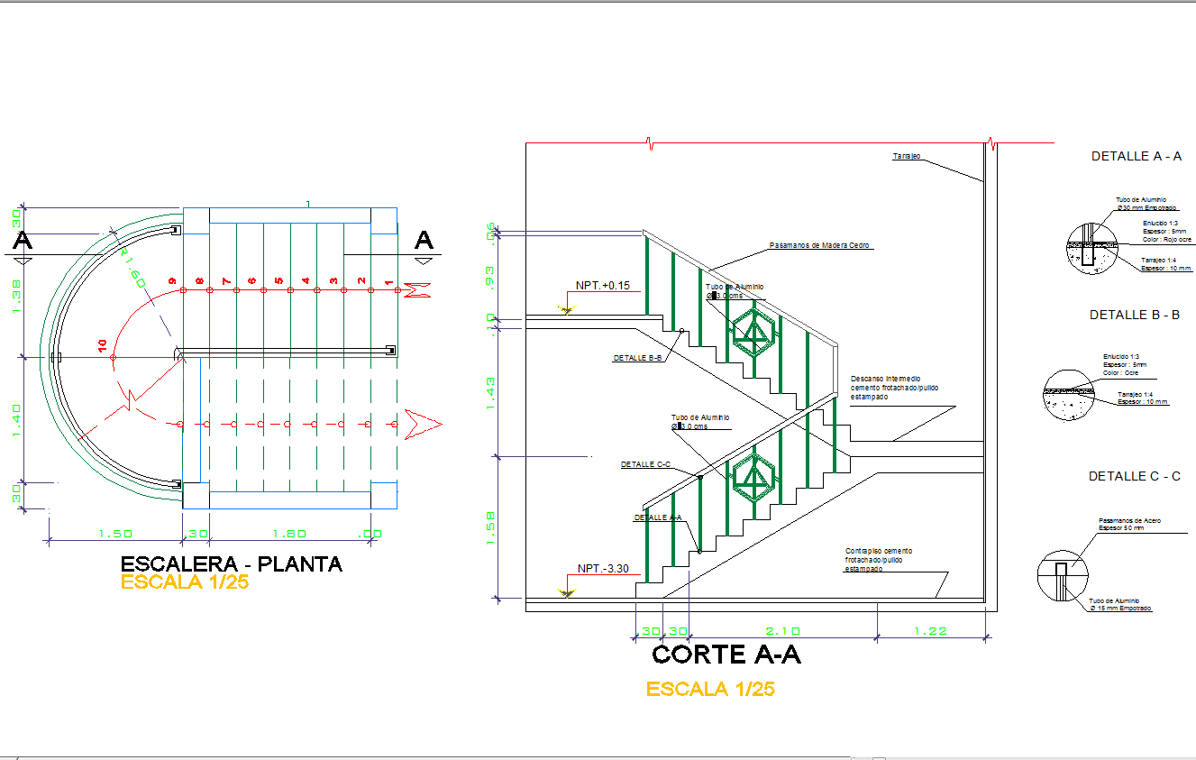 Staircase detail in autocad dwg files