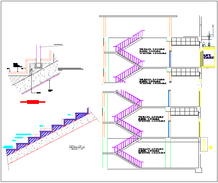 Staircase section plan detail view dwg file