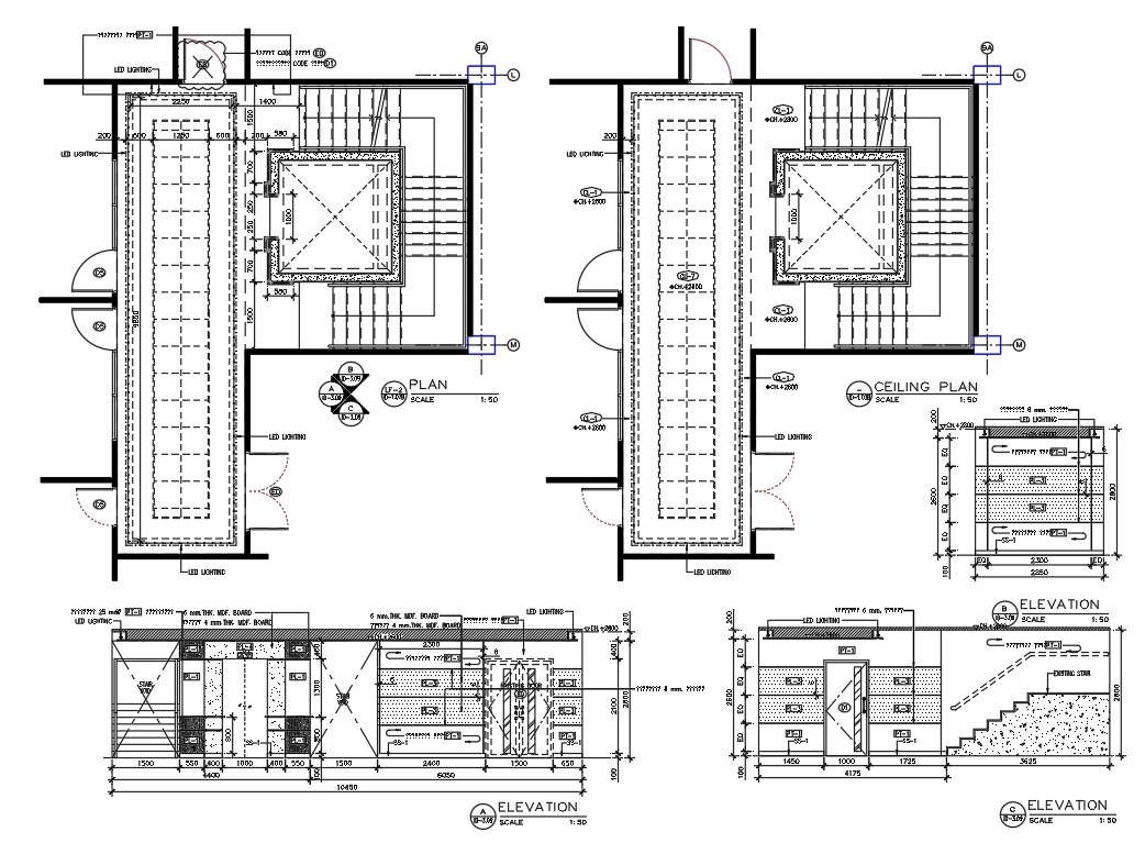 Staircase Plan With Elevation Design DWG File