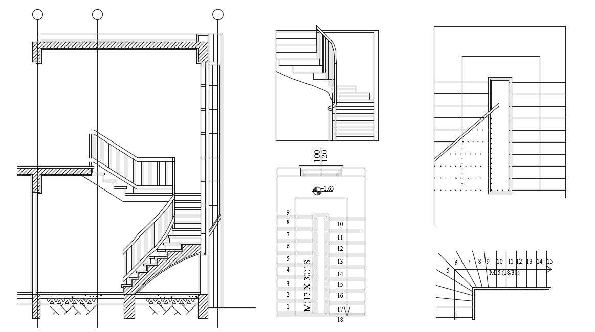 Staircase Plan With Elevation Drawing DWG File