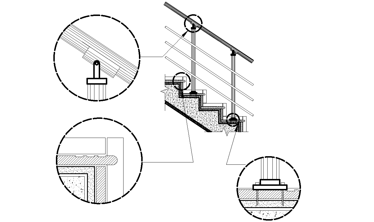 Stairs detail-risers and hand rails plan detail dwg file.