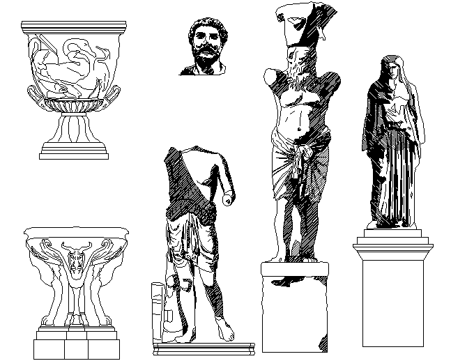 Statues elevation detail dwg file