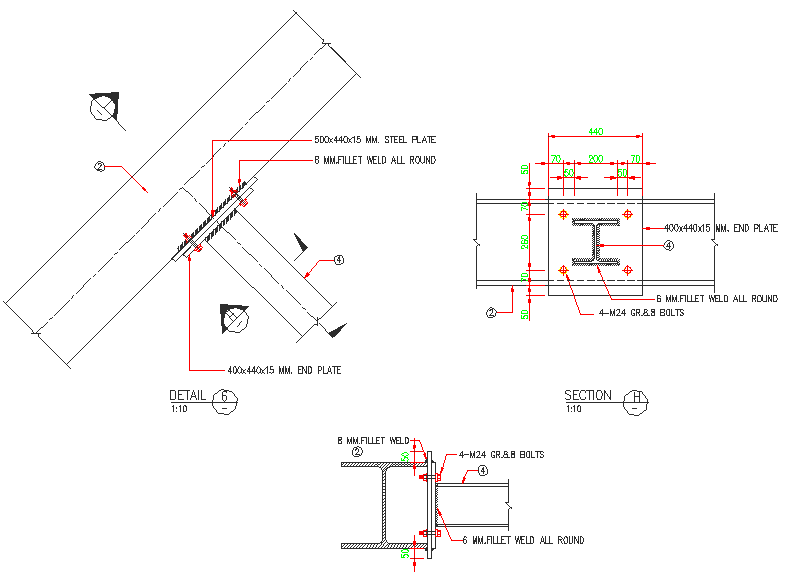 Steel structure connection view detail dwg file