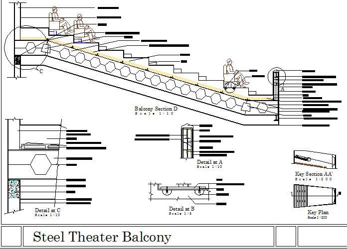 Steel theater balcony detail dwg file