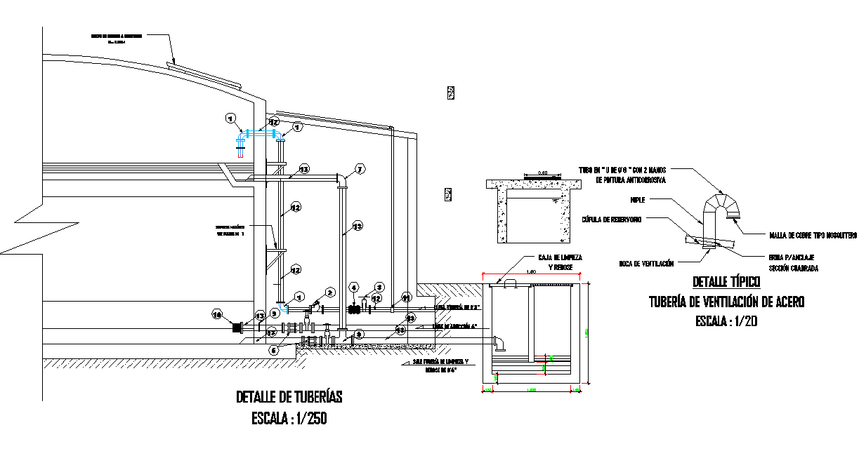 Steel ventilation pipes layout file