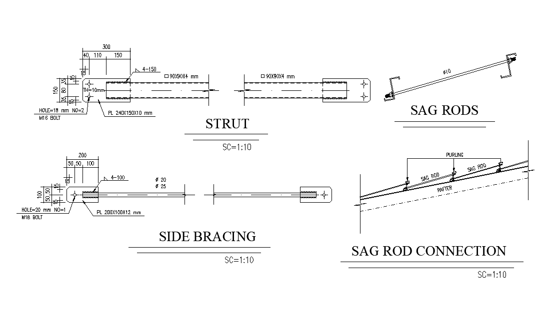 Steel Side Bracing Section CAD Drawing Free Download DWG File