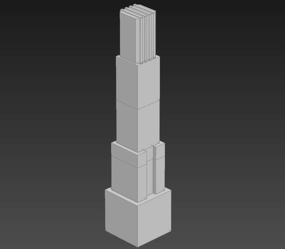 3D Modern Stepped Building Block Elevation 3D Model plan files