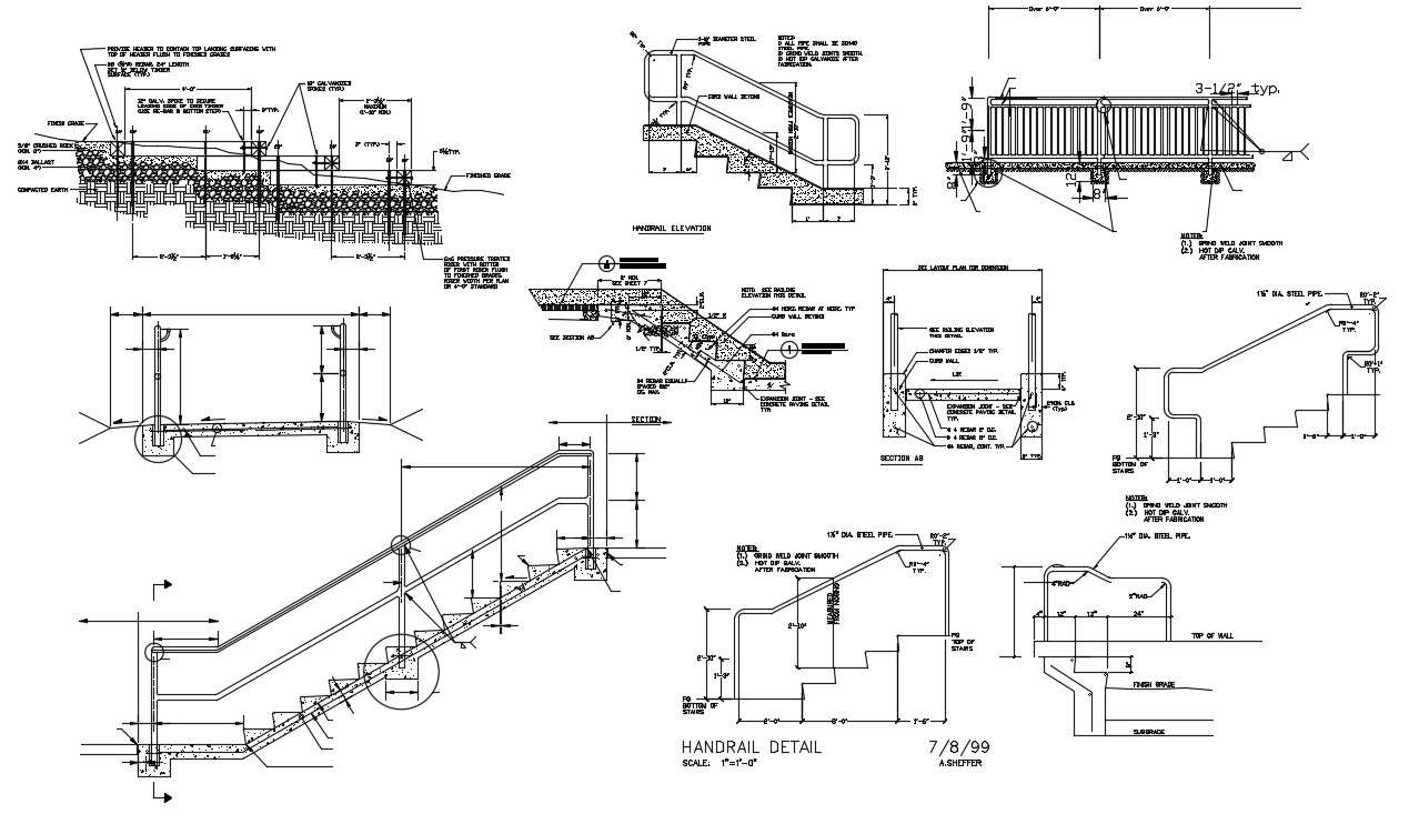 Stone Staircase Construction CAD Drawing