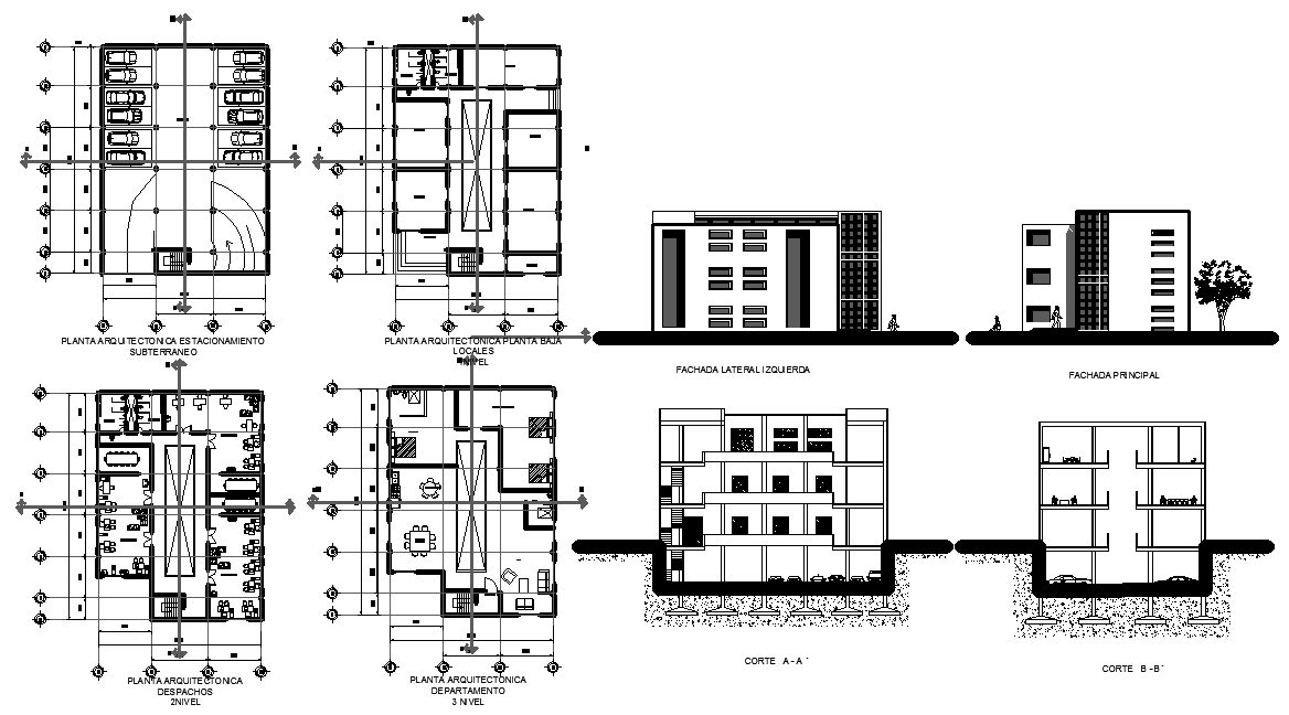 Stores, Offices, Apartments, Parking--4storeys.