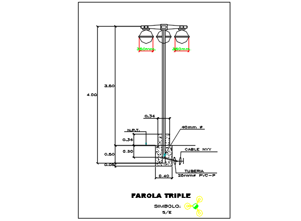 Street light elevation detail dwg file