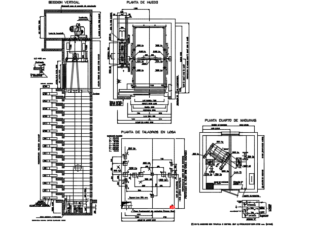Stretchers elevator plan, elevation and section detail dwg file