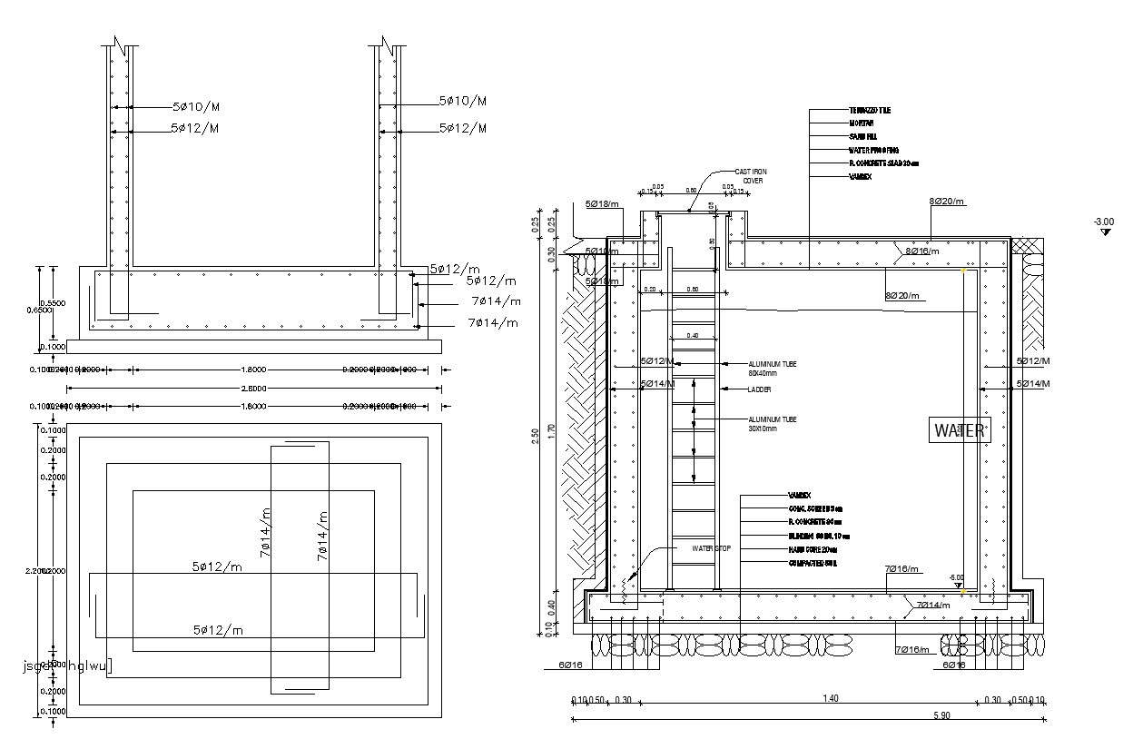 Structural Design Of Water Tank AutoCAD Drawing 