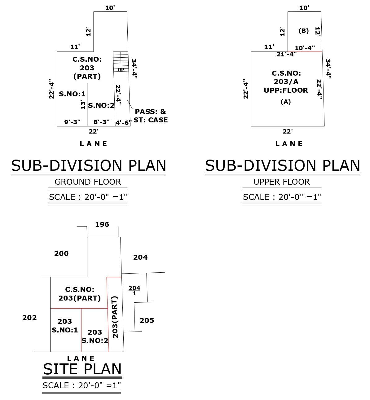 Sub division plan for upper floor and ground floor and site plan with details dwg autocad drawing .