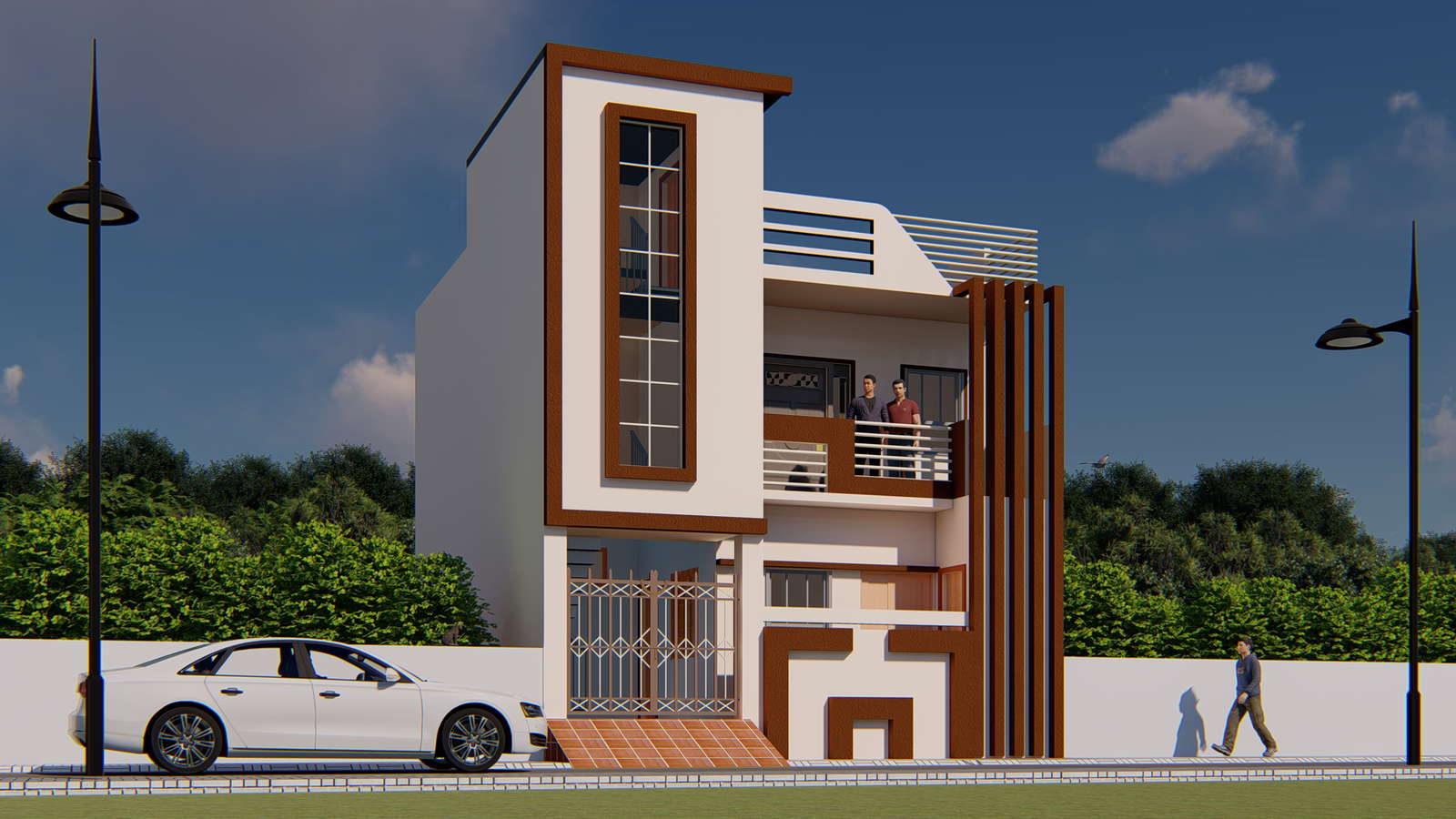 Superb elevation design of the G+1 3d house  Revit drawing file is given here. download the Revit file on cadbull.com.