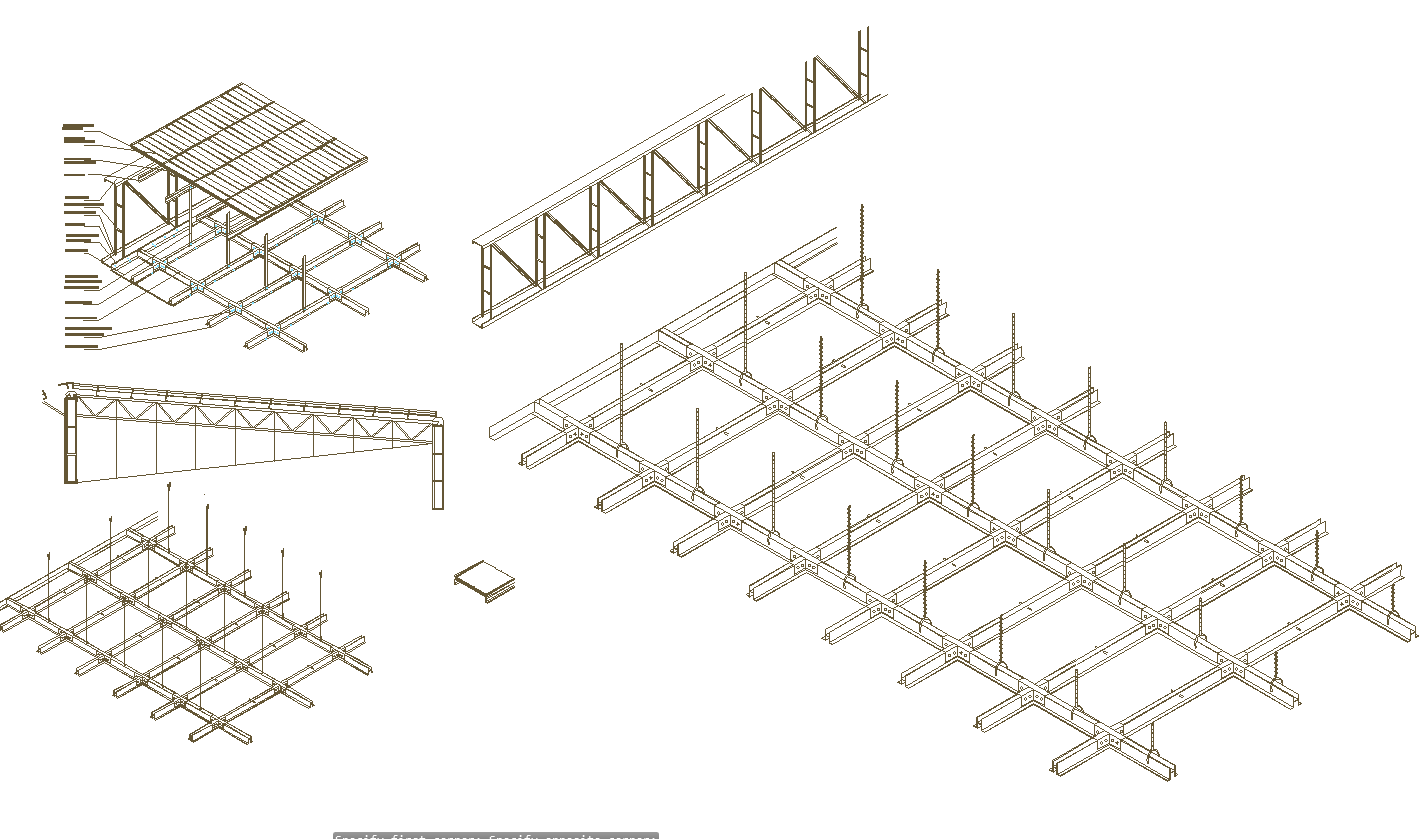 Suspended ceiling sections detail in autocad dwg files