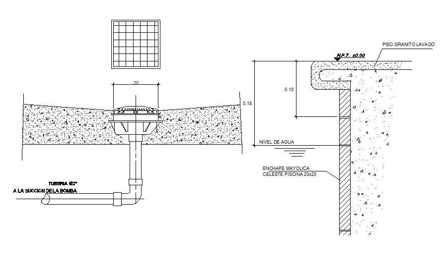 Swimming pool section drawing dwg file 