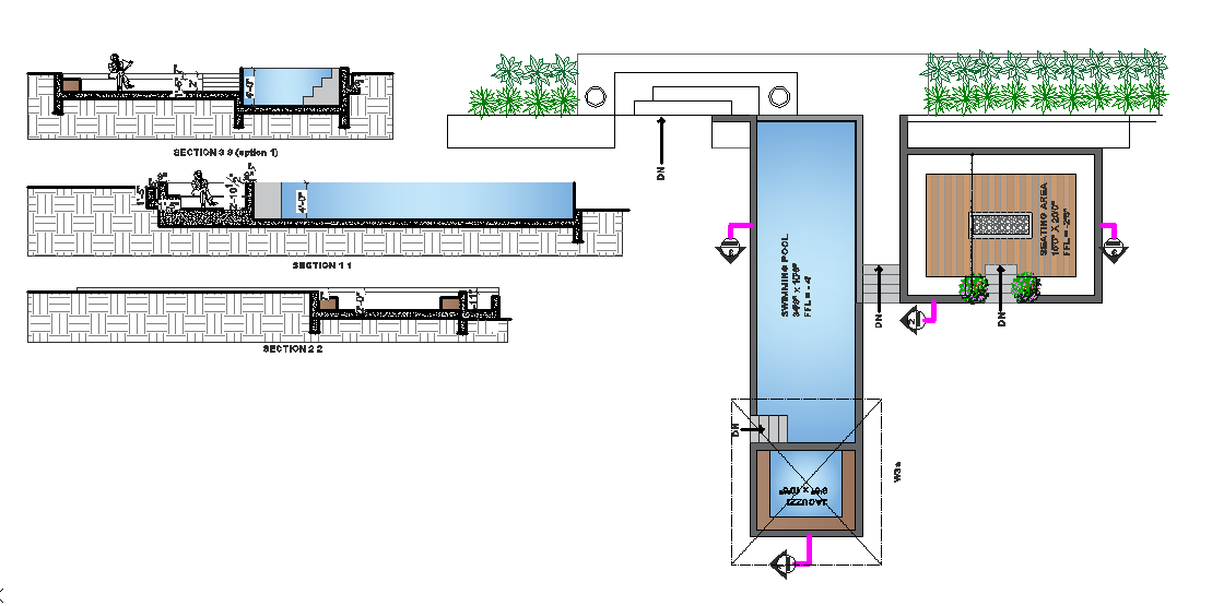 Swimming Pool Plan And Sections Detail Drawing Free Download