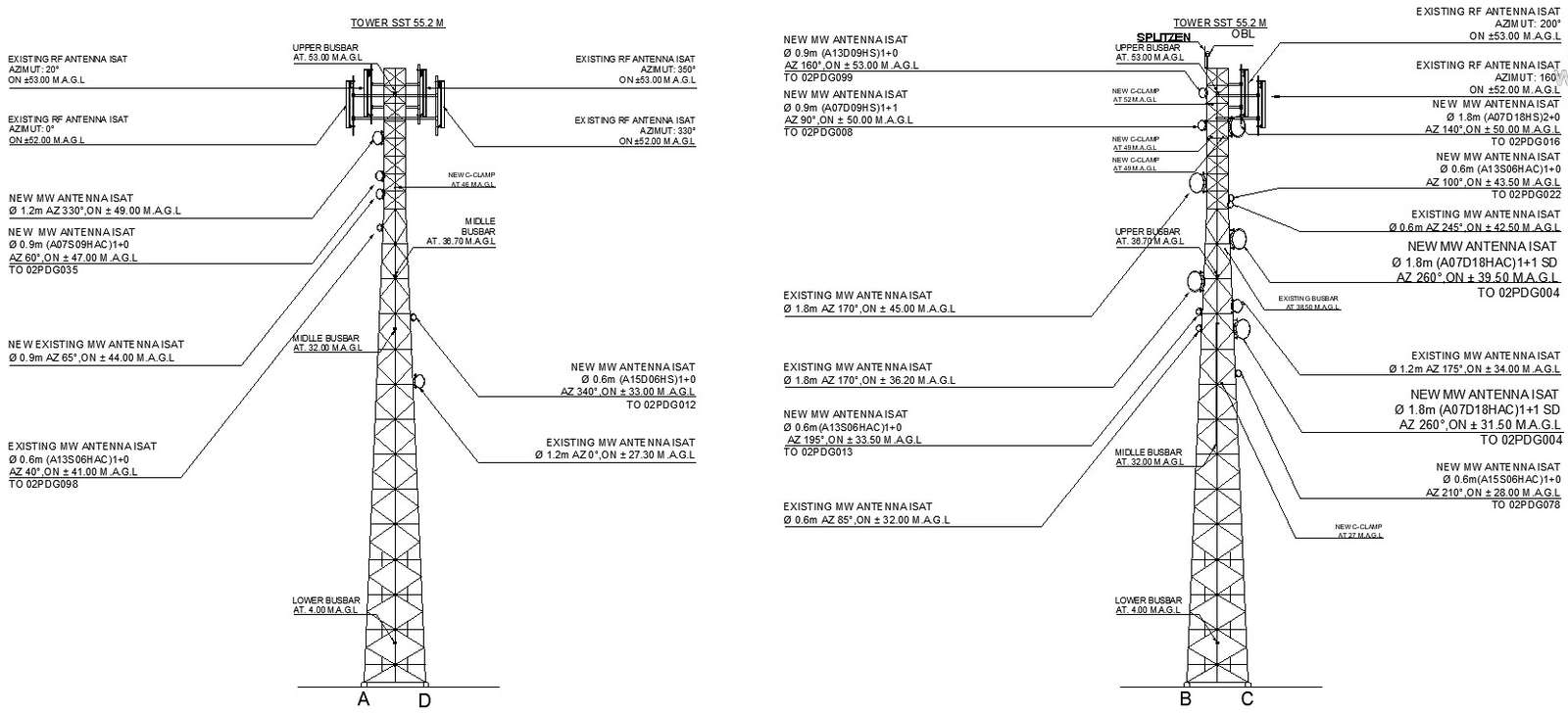 TOWER SST 55.2 M details in AutoCAD, dwg file.