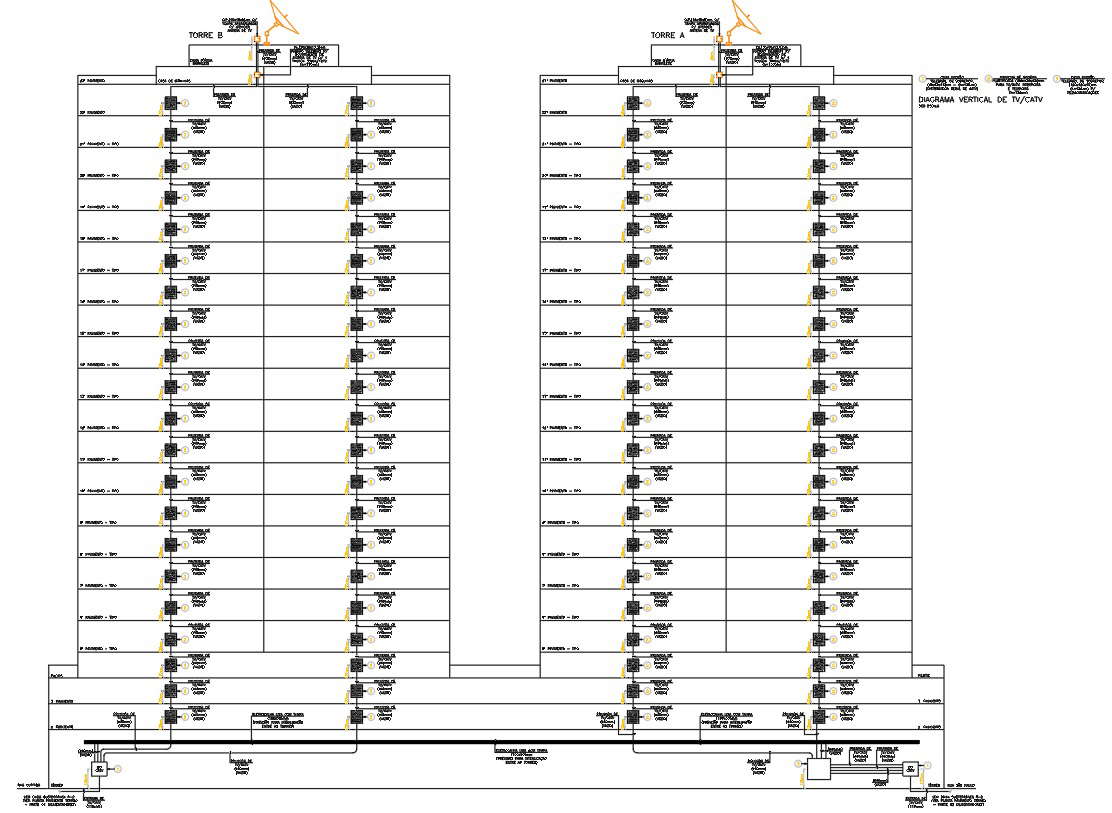 TV-CATV Vertical Distribution Diagram for High-Rise Towers