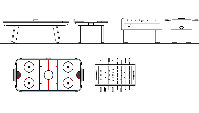 Table football and air hockey detail dwg file