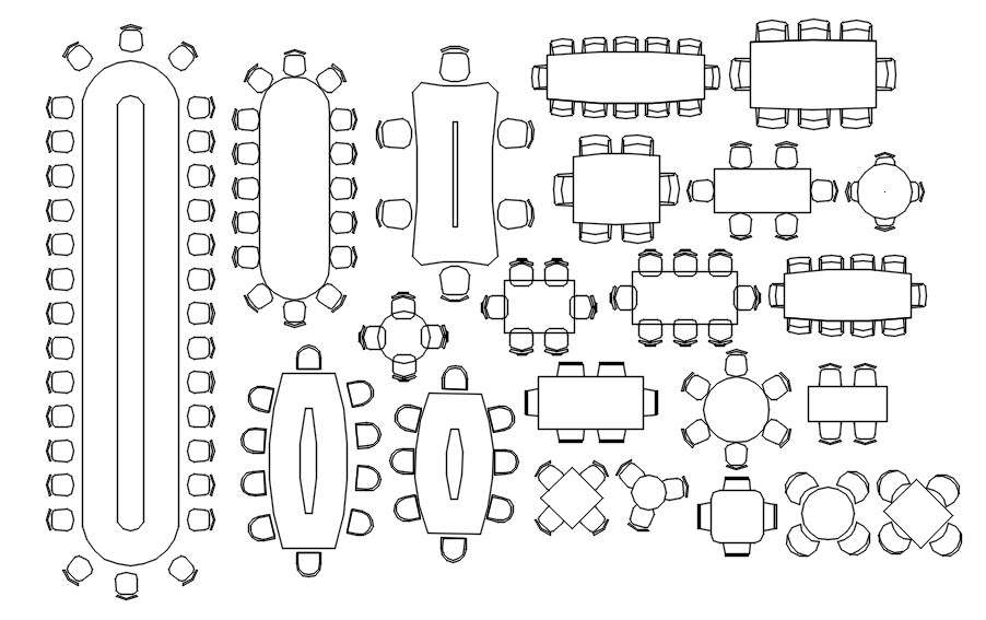 Table and chairs 2d cad blocks in AutoCAD, dwg file.