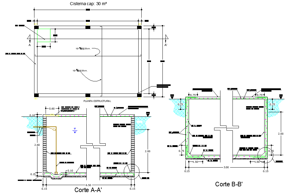 Tank plan and section autocad file