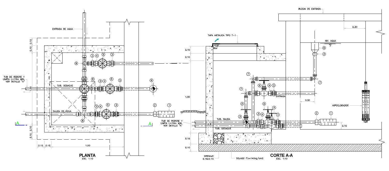 Tank plan and section detail dwg file