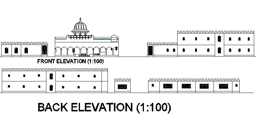 Temple elevation detail dwg file