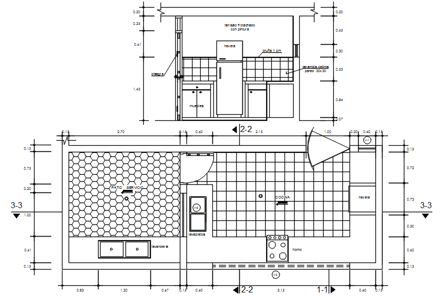 The kitchen layout in Autocad