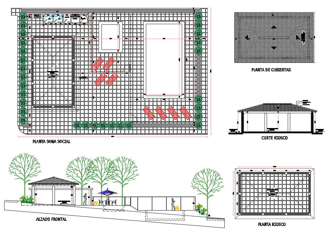 Planta Sona Social Architectural Plan Section Elevation DWG File