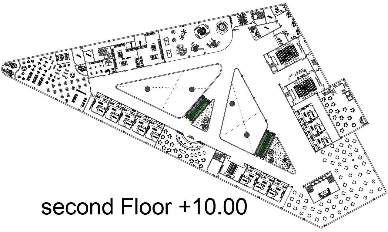 The autocad dwg drawing file has the second floor of mezanine plan.  Download the Autocad DWG drawing file.