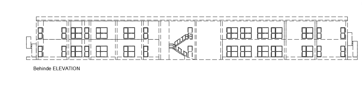 The back side elevation view of the 77x65m school building 2d AutoCAD DWG drawing file