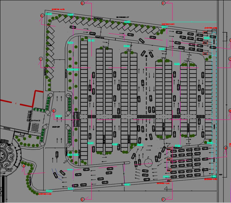 The castle parking lot detail drawing is given in this CAD model