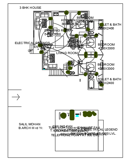 The ceiling fan location of the 14x12m ground floor house plan 