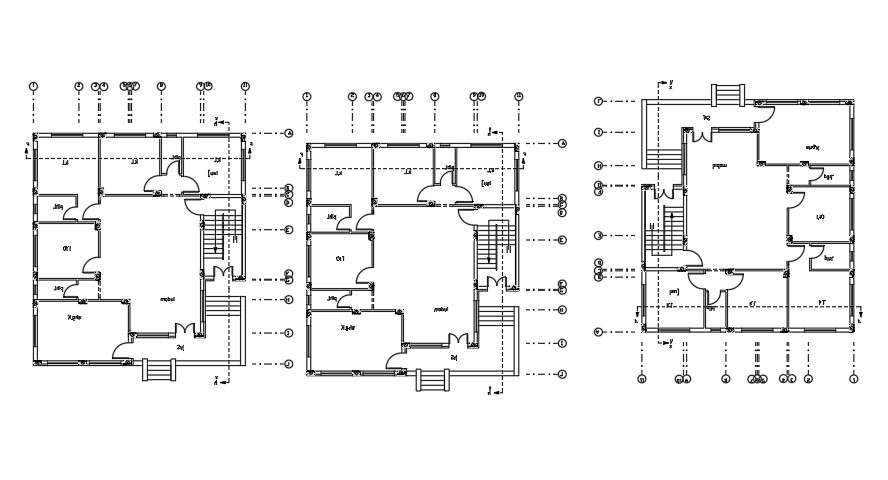 The column location detail of the 14x14m house plan drawing download now