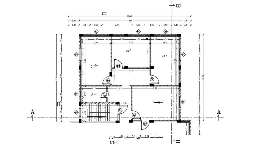 The column location of the 13x15m house plan drawing
