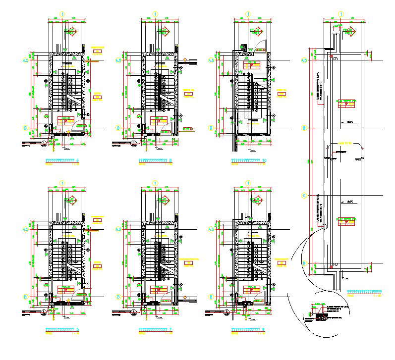 The continuous staircase section details of the high rise building are given in this 2D CAD DWG Drawing File. Download the AutoCAD file now.
