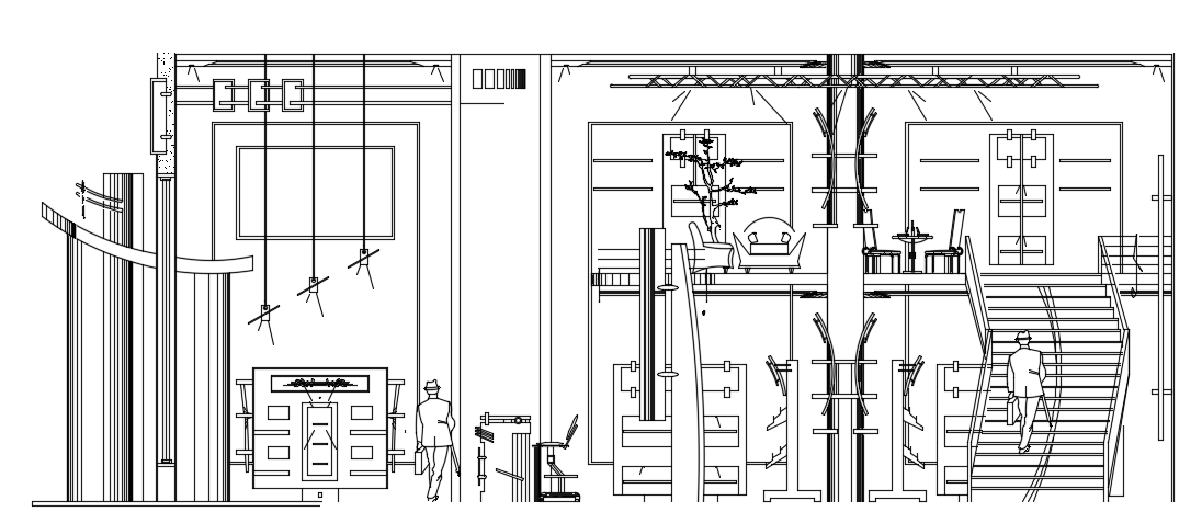 The cut section view of the office building is given in this CAD file