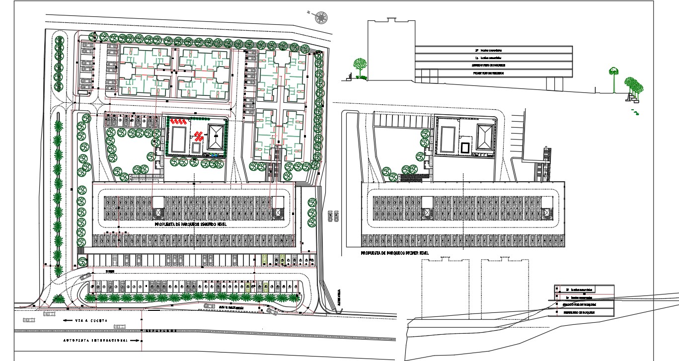 The file shows the master plan and section of planta sona social in the for of 3D drawing model.  Download the Autocad DWG file.