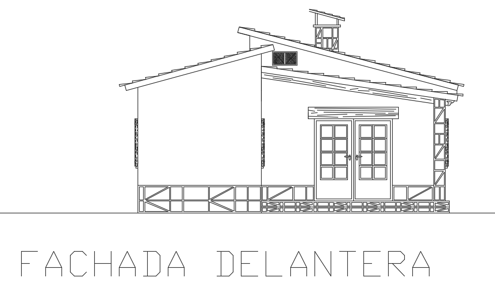 The front elevation view of the 10x8m house building DWG drawing