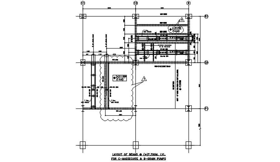 The layout of beams for massecuite and grain pumps are given in this 2D AutoCAD DWG drawing.Download the AutoCAD 2D DWG file.