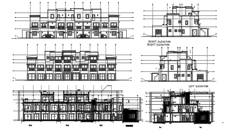 The left and right side elevation of the 26x19m row house building