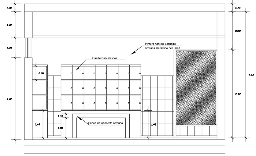 The left side cut section view of the 15x5m industrial toilet building AutoCAD drawing